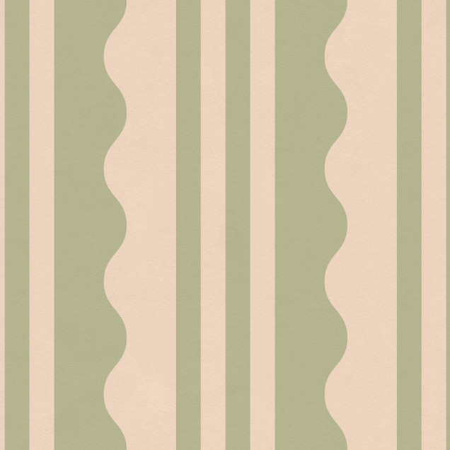 Tapet cu dungi ondulate verde deschis într-un dormitor elegant