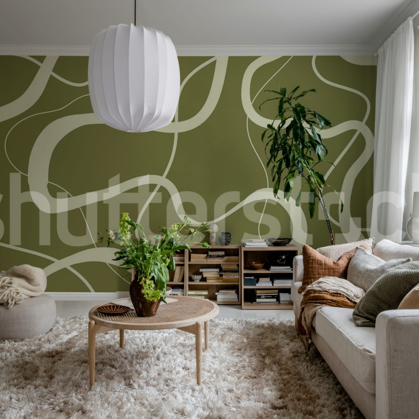 Tapet decorativ cu linii fluide într-un interior modern