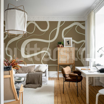 Tapet decorativ cu linii fluide într-un interior modern
