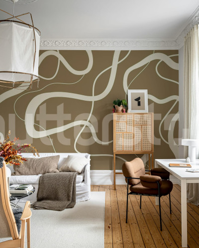 Tapet decorativ cu linii fluide într-un interior modern