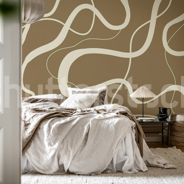 Tapet decorativ cu linii fluide într-un interior modern