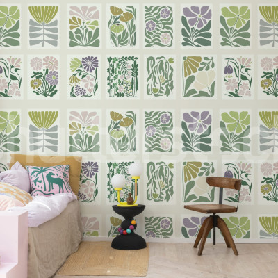 Tapet floral pastel cu design artistic