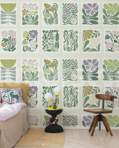 Tapet floral pastel cu design artistic