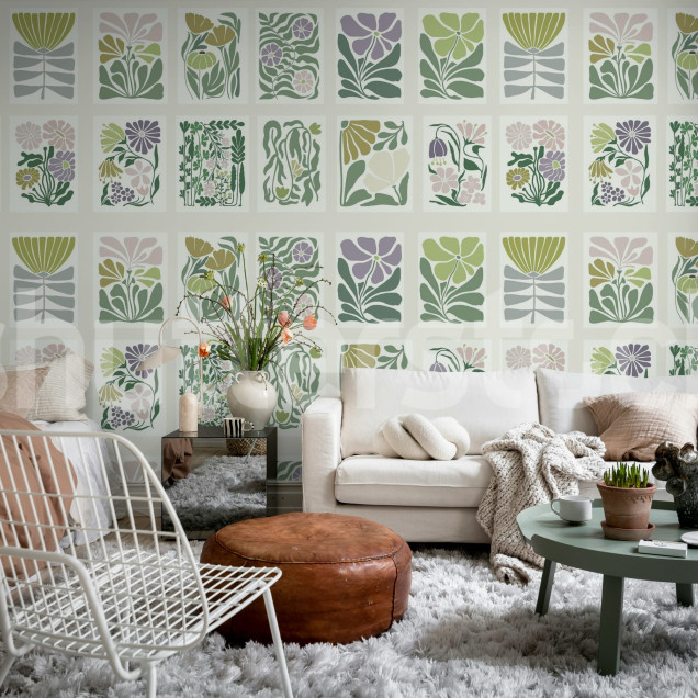 Tapet floral pastel cu design artistic