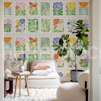 Tapet floral cu design modern într-un living luminos