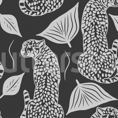 Tapet negru cu motiv de leopard într-un living modern