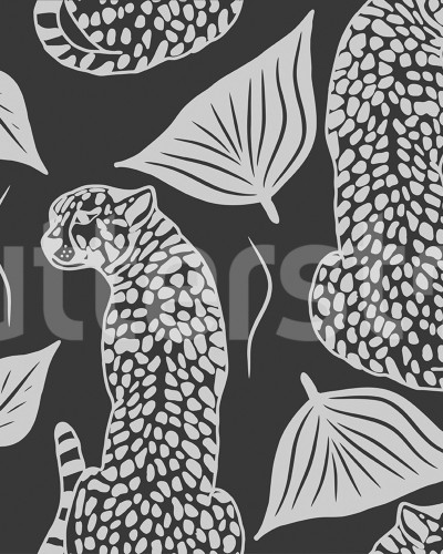 Tapet negru cu motiv de leopard într-un living modern