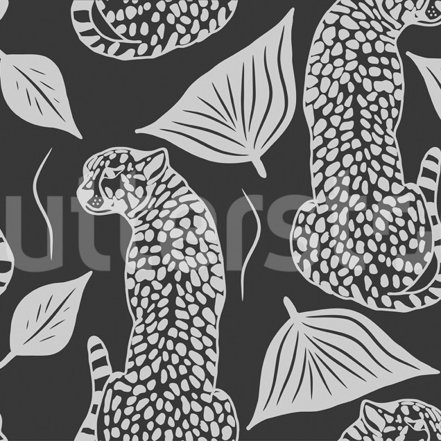 Tapet negru cu motiv de leopard într-un living modern