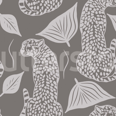 Dormitor decorat cu tapet cu imprimeu leopard gri