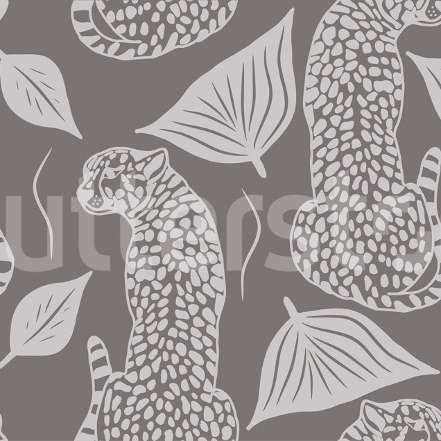 Dormitor decorat cu tapet cu imprimeu leopard gri