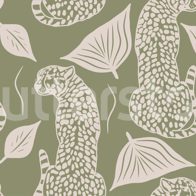 Tapet verde cu model de leopar într-un living modern