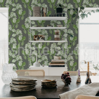Tapet floral verde cu detalii delicate într-o sufragerie elegantă