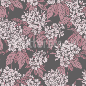 Tapet floral roz cu fundal gri, design interior elegant