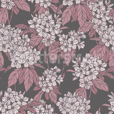 Tapet floral roz cu fundal gri, design interior elegant
