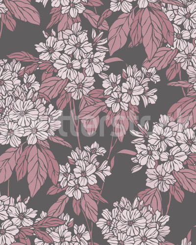 Tapet floral roz cu fundal gri, design interior elegant
