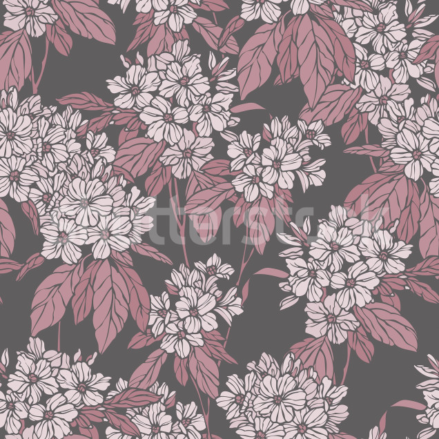Tapet floral roz cu fundal gri, design interior elegant