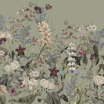 Tapet floral verde în living