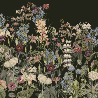 Fototapet cu design floral pe fond negru