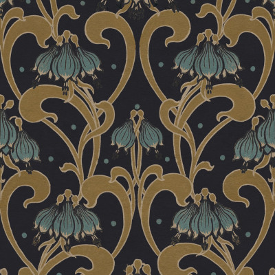 Tapet floral maro Art Nouveau într-un living elegant