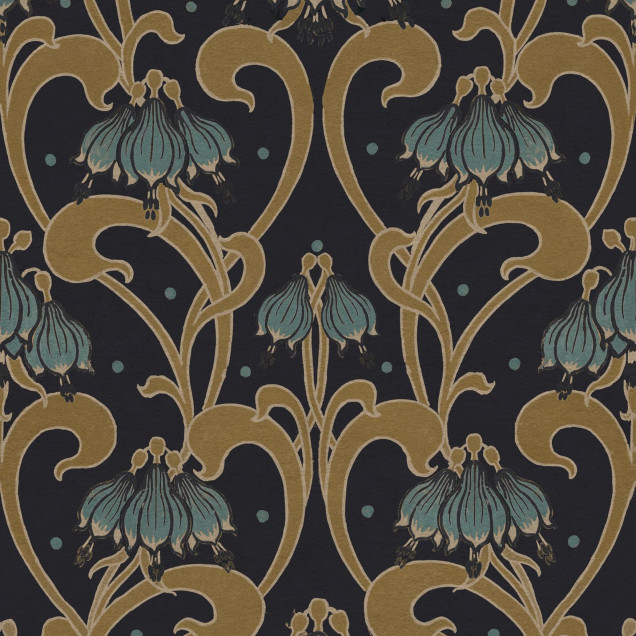 Tapet floral maro Art Nouveau într-un living elegant