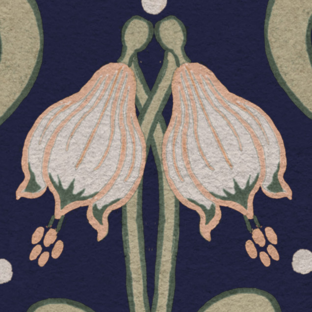 Tapet floral Art Nouveau albastru în living