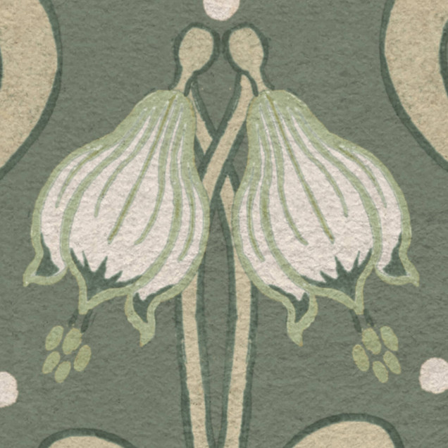 Tapet floral Art Nouveau verde într-un dormitor