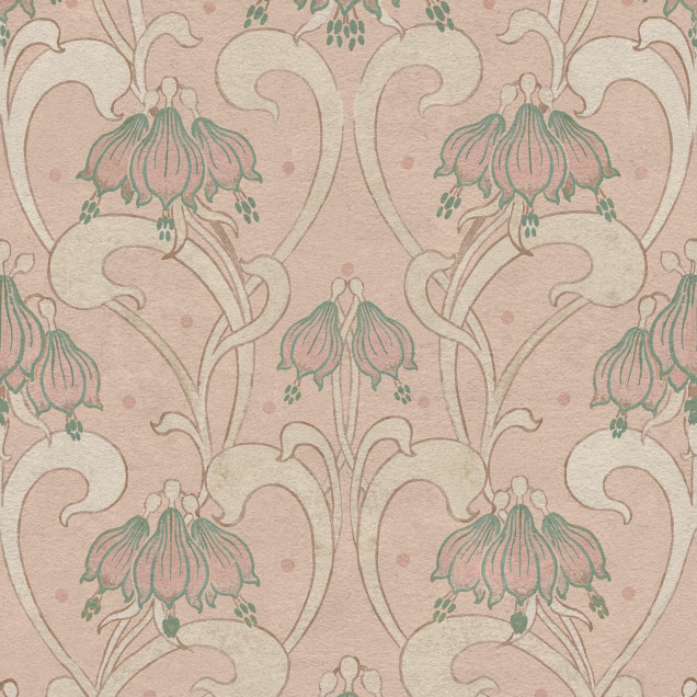 Tapet floral Art Nouveau în nuanțe de roz și verde