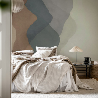 Tapet acuarelă în dormitor, nuanțe de albastru și bej