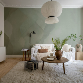 Living cu fototapet acuarelă verde verticală