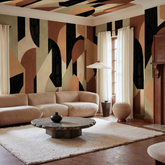 Fototapet abstract cu forme moderne în living