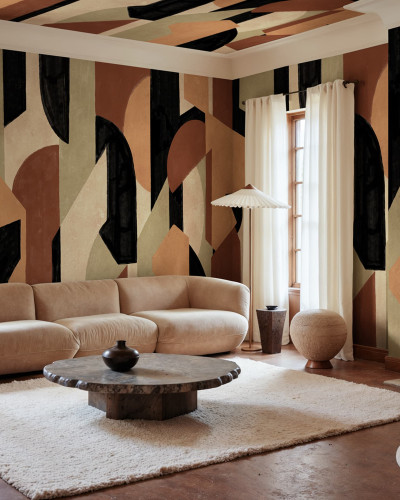 Fototapet abstract cu forme moderne în living