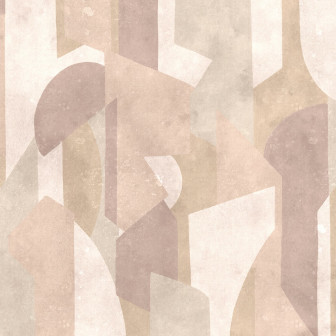 Fototapet abstract cu forme geometrice în nuanțe de roz și bej într-o sufragerie modernă