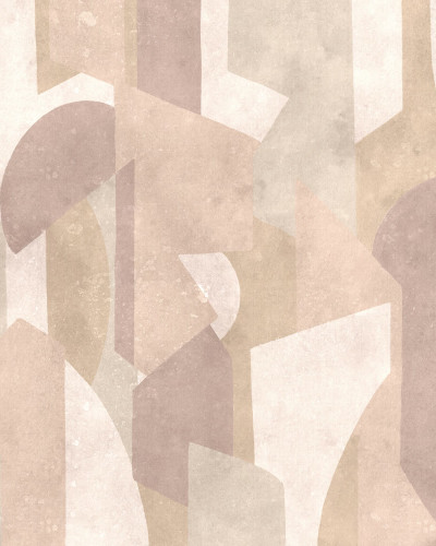 Fototapet abstract cu forme geometrice în nuanțe de roz și bej într-o sufragerie modernă