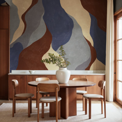 Tapet cu forme fluide în albastru închis, design abstract
