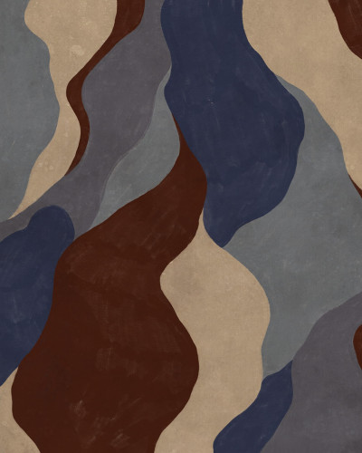 Tapet cu forme fluide în albastru închis, design abstract