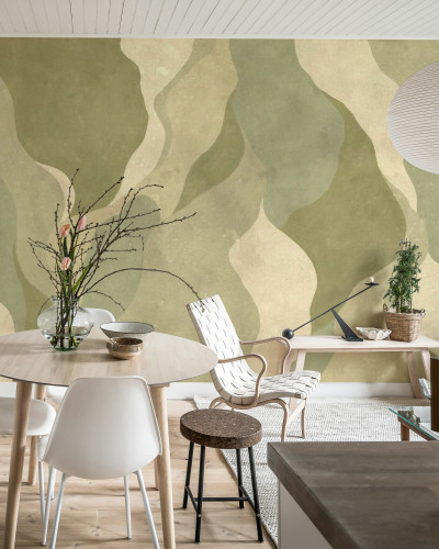 Tapet abstract cu forme fluide în tonuri de verde