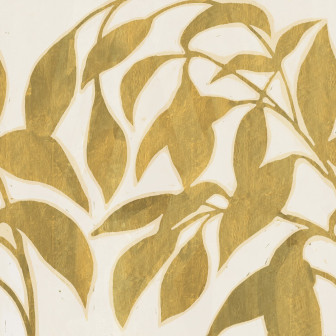 Tapet cu siluete de frunze galbene într-un dormitor modern