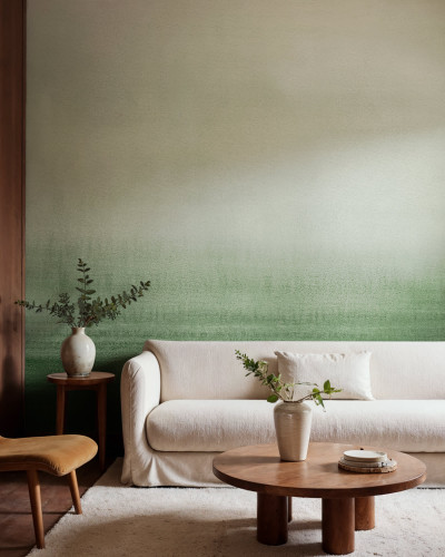 Tapet cu gradient verde într-un living modern