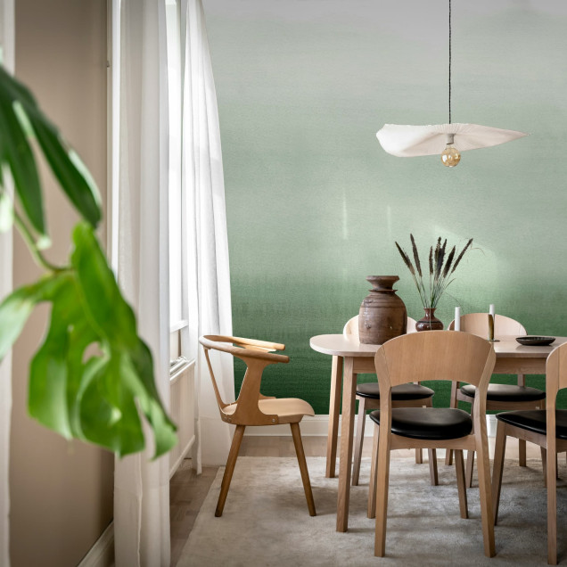 Tapet cu gradient verde într-un living modern
