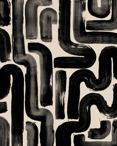 Tapet abstract negru într-un living modern
