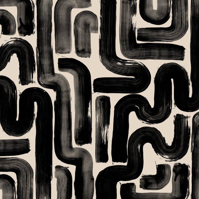 Tapet abstract negru într-un living modern