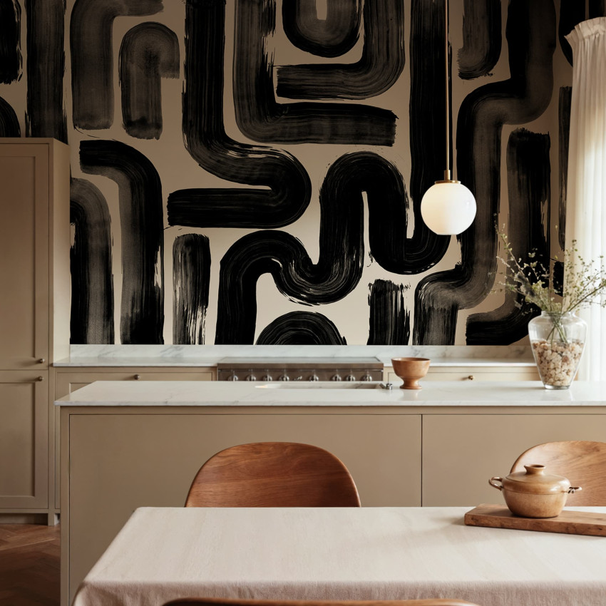 Tapet bej cu design abstract în interior modern