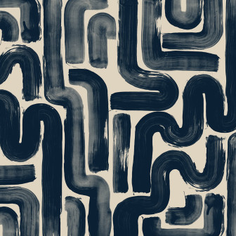 Bucatarie moderna cu fototapet abstract in nuante de albastru