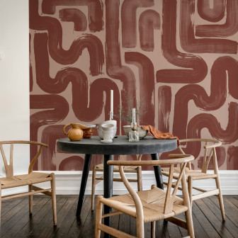 Tapet abstract roșu în living modern