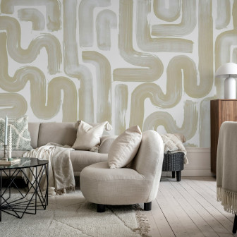 Tapet bej cu design abstract în interior modern