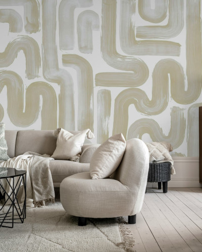 Tapet bej cu design abstract în interior modern