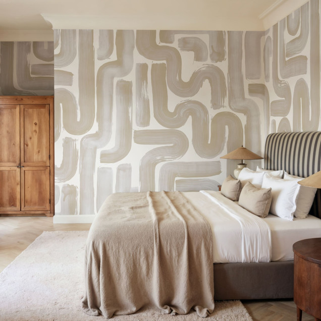 Tapet bej cu design abstract în interior modern