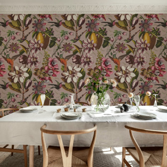 Fototapet floral cu colibri in decor de interior