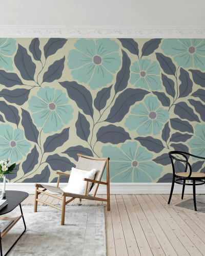 Bold Abstract Flower, Blue, Rebel Walls