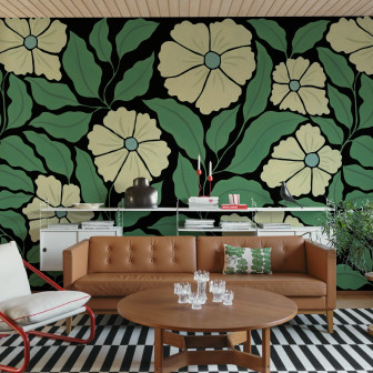 Tapet cu flori abstracte negre si verzi